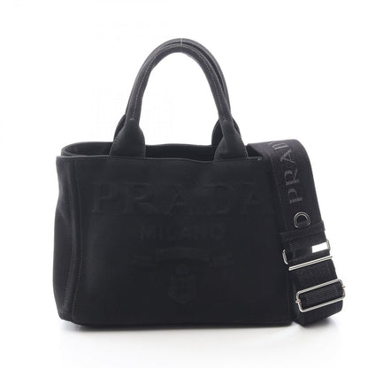 Prada Tote Canapa Embossed Logo 2-Way Black Canvas