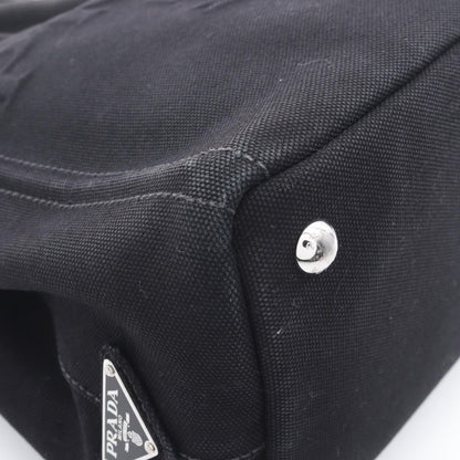 Prada Tote Canapa Embossed Logo 2-Way Black Canvas — view 6