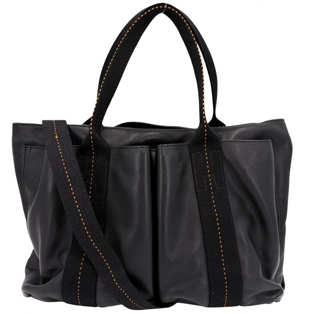 Hermes 2-Way Shoulder Caravan Horizontal Bag Voderma Black Silver