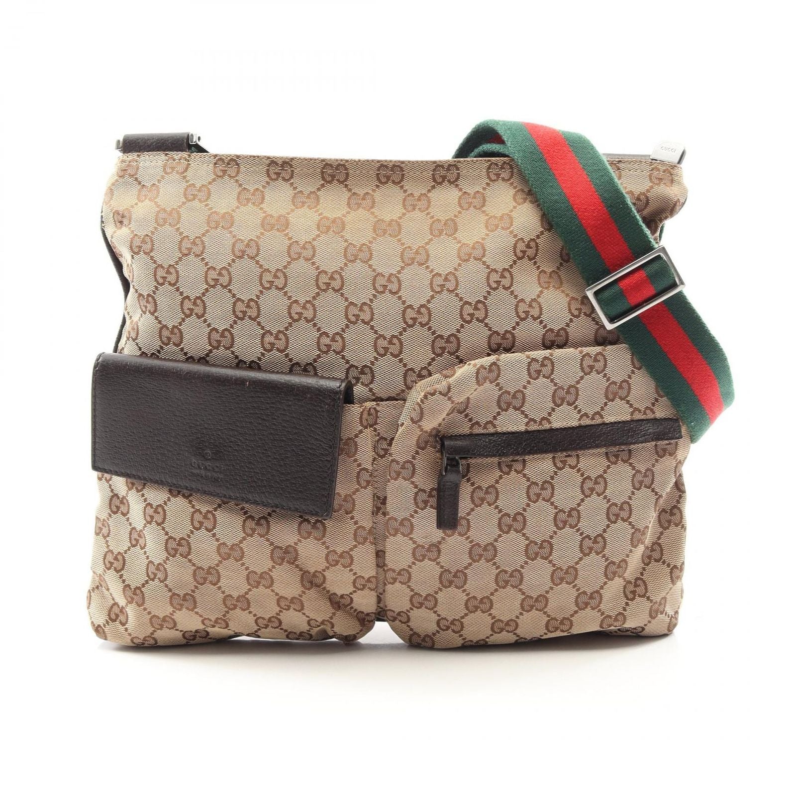 Gucci Shoulder Bag GG Canvas Sherry Line Beige Dark Brown