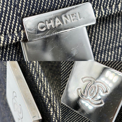 Chanel Shoulder Bag Chain Choco Bar CC Logo Coco Denim Gray Silver — view 8