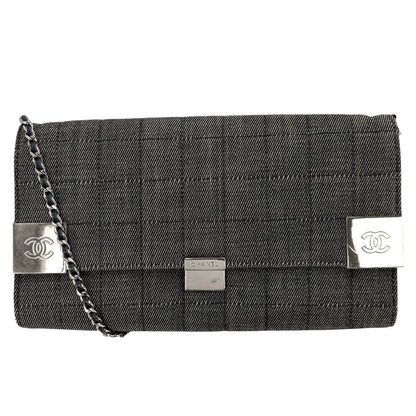 Chanel Shoulder Bag Chain Choco Bar CC Logo Coco Denim Gray Silver
