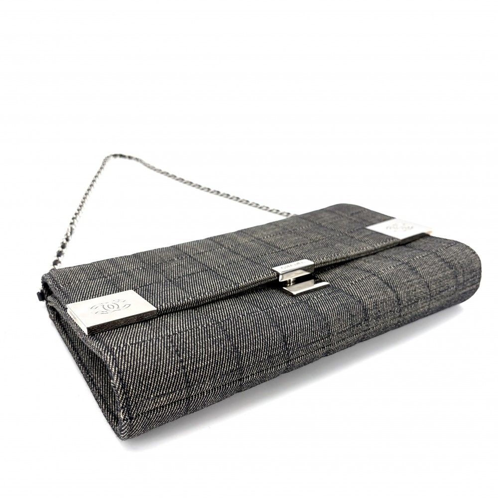 Chanel Shoulder Bag Chain Choco Bar CC Logo Coco Denim Gray Silver — view 3