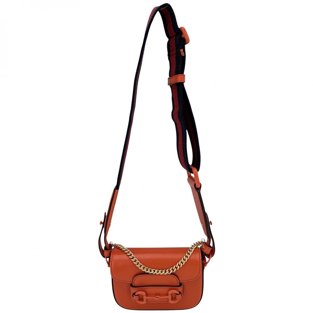 Gucci 2-Way Mini Horsebit Mini Shoulder Bag Crossbody Leather Orange Gold