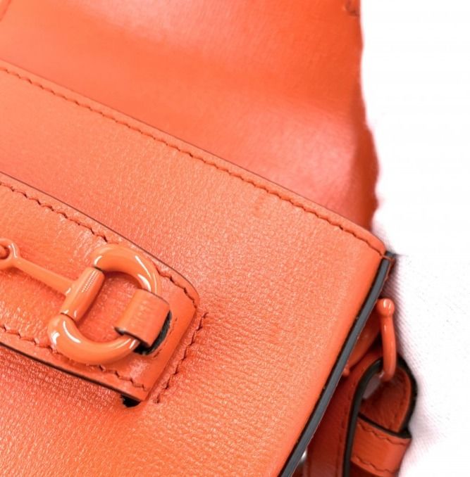 Gucci 2-Way Mini Horsebit Mini Shoulder Bag Crossbody Leather Orange Gold — view 7