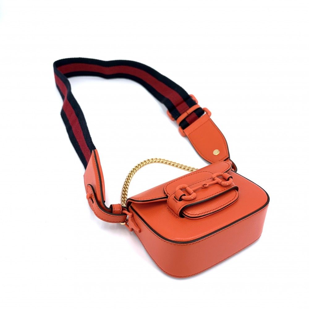 Gucci 2-Way Mini Horsebit Mini Shoulder Bag Crossbody Leather Orange Gold — view 3