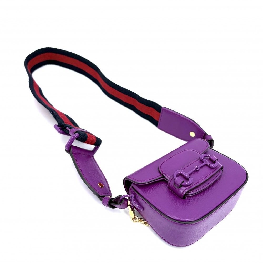 Gucci 2-Way Mini Horsebit Mini Shoulder Bag Crossbody Leather Purple Gold — view 3