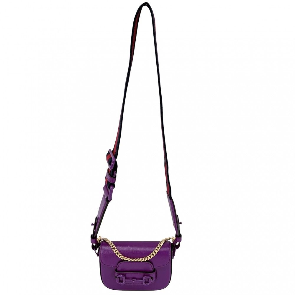 Gucci 2-Way Mini Horsebit Mini Shoulder Bag Crossbody Leather Purple Gold