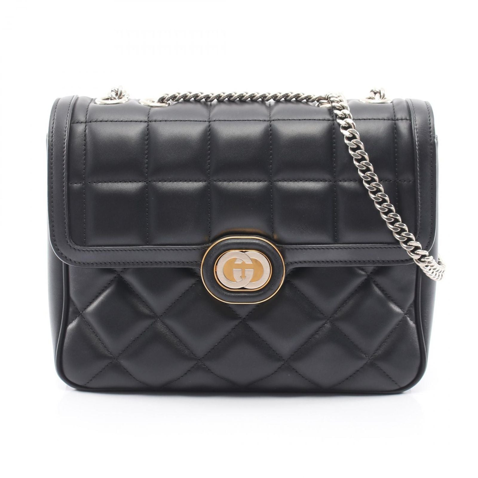 Gucci Shoulder Bag Deco Black Leather Chain
