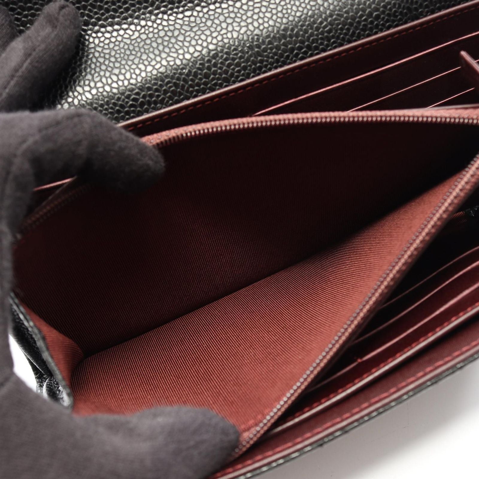Chanel Bifold Wallet Quilted Black Caviar Leather Long Flap — view 8