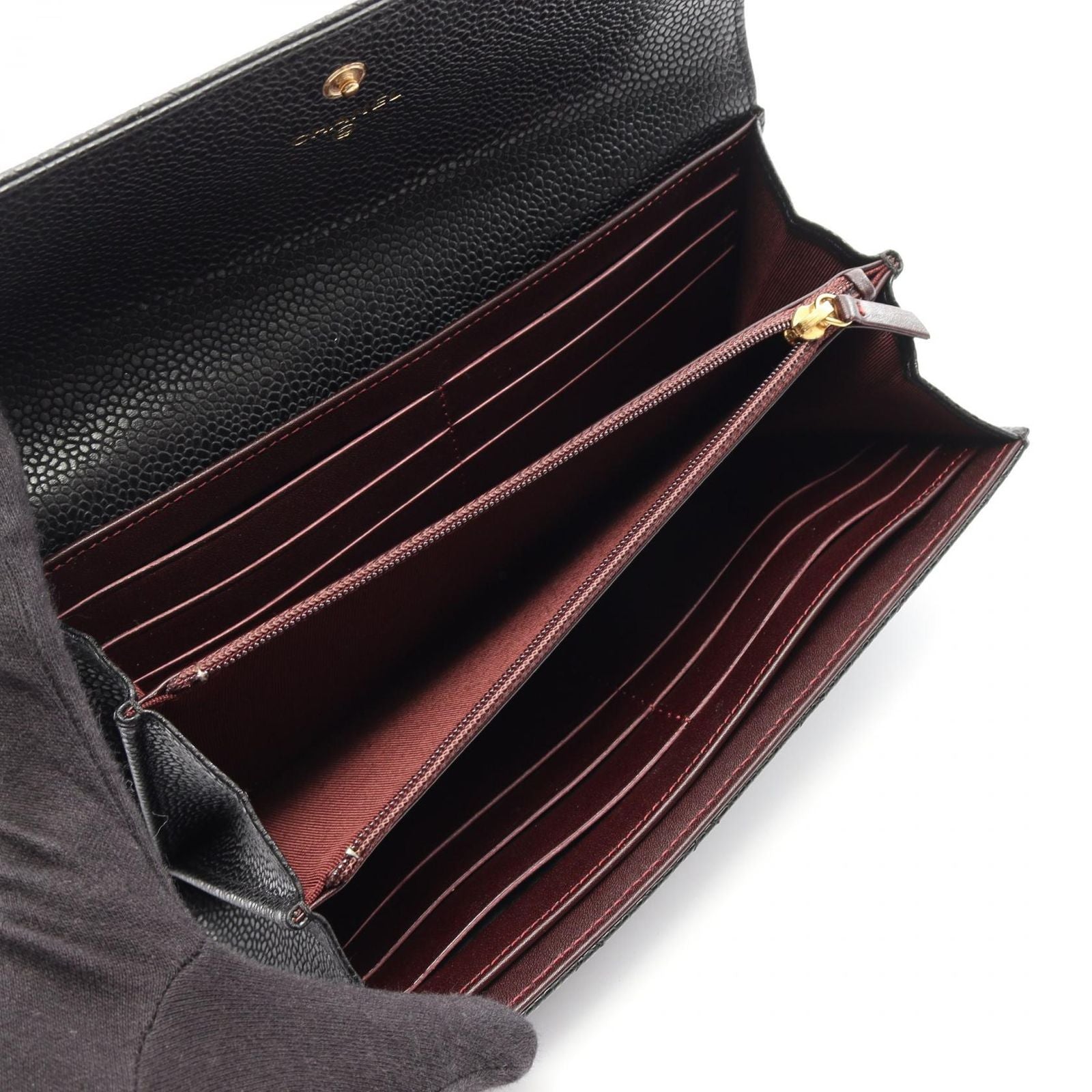 Chanel Bifold Wallet Quilted Black Caviar Leather Long Flap — view 3
