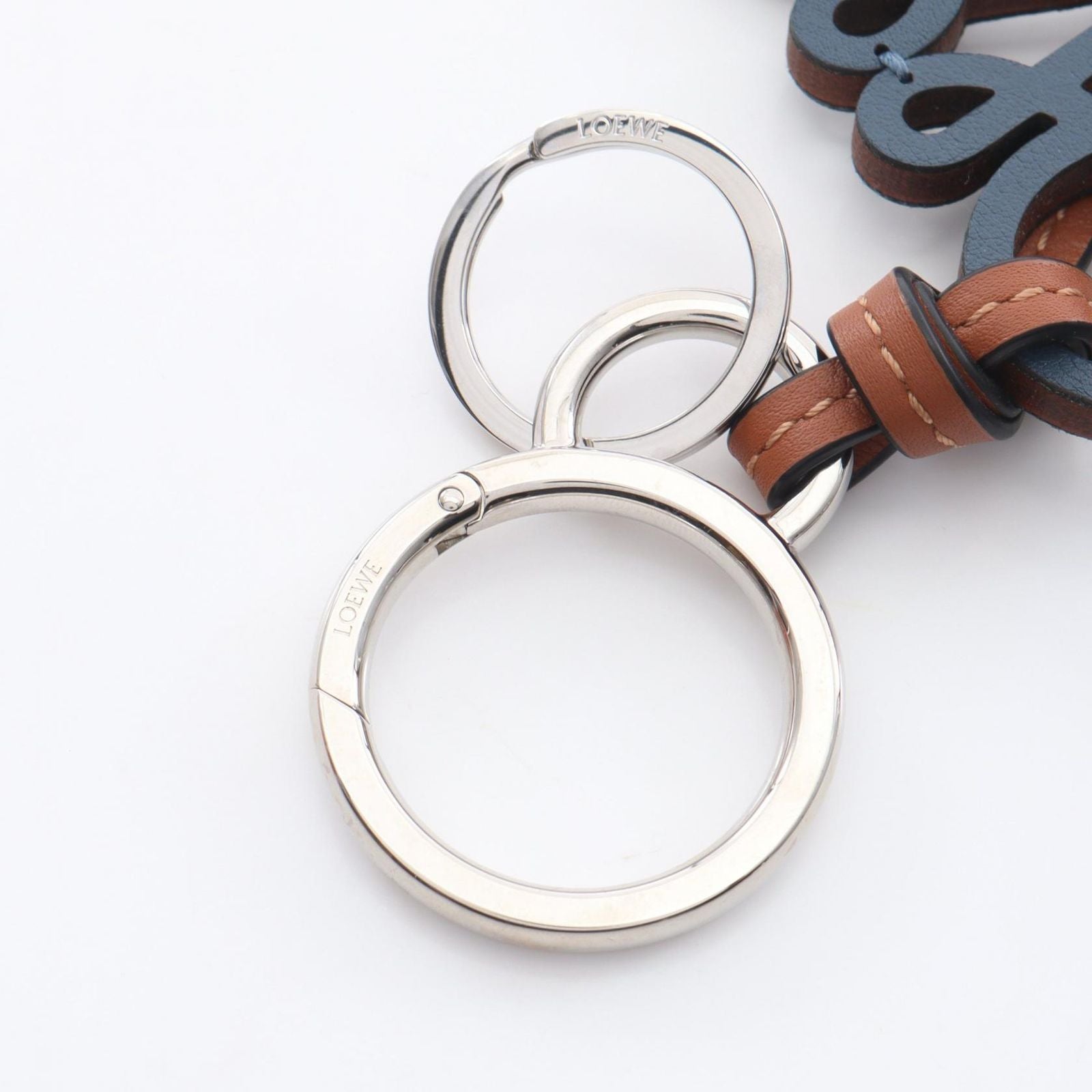 Loewe Key Holder Anagram Navy Brown Leather Charm — view 4