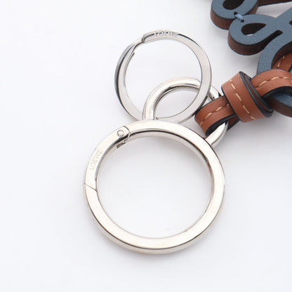 Loewe Key Holder Anagram Navy Brown Leather Charm — view 4