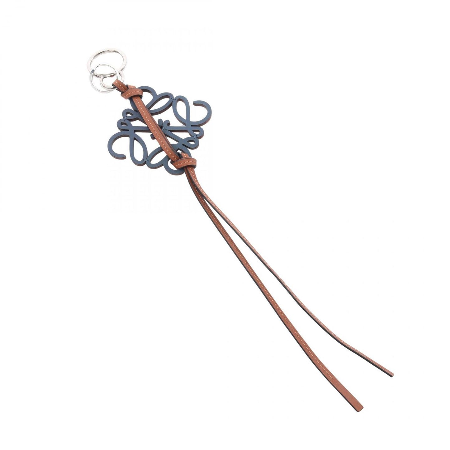 Loewe Key Holder Anagram Navy Brown Leather Charm — view 2