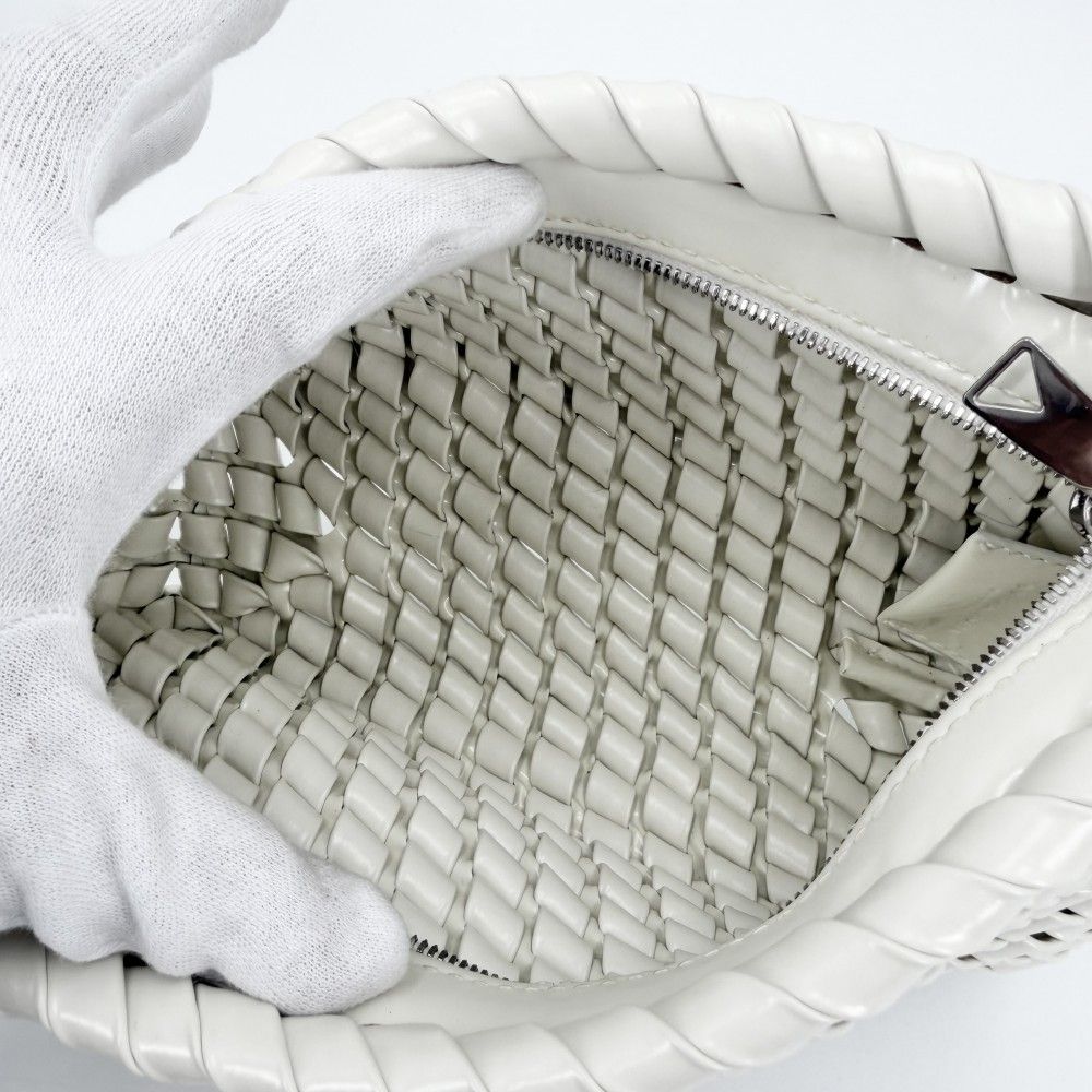 Bottega Veneta Clutch Intrecciato Case Pouch Enamel White Silver — view 4