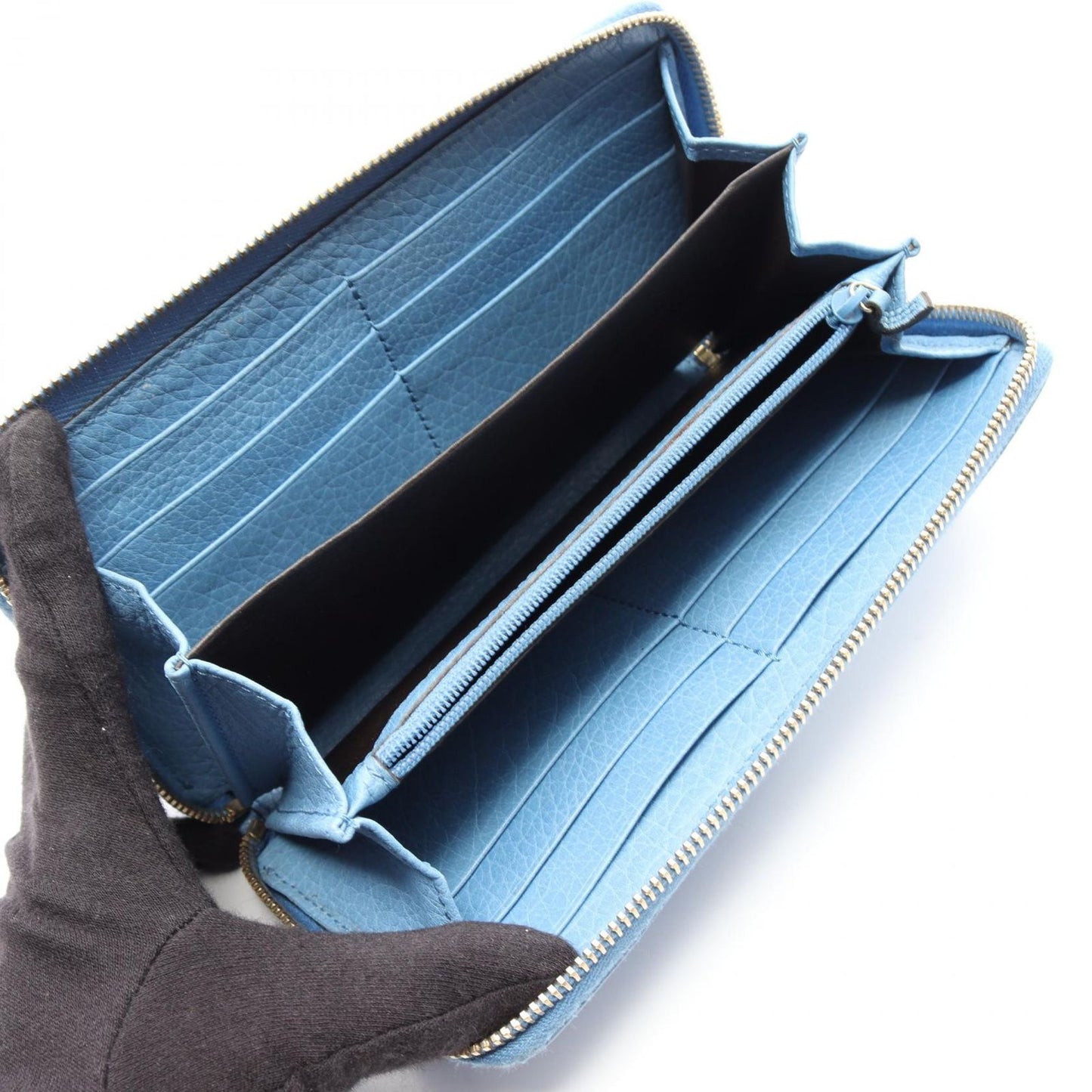 Gucci Round Wallet Bamboo Blue Leather — view 3