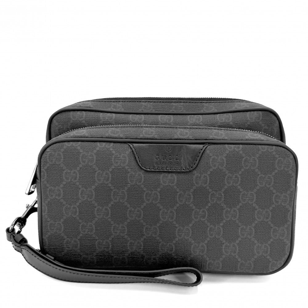 Gucci Clutch Second Pouch GG Supreme Canvas Leather Black Gunmetal