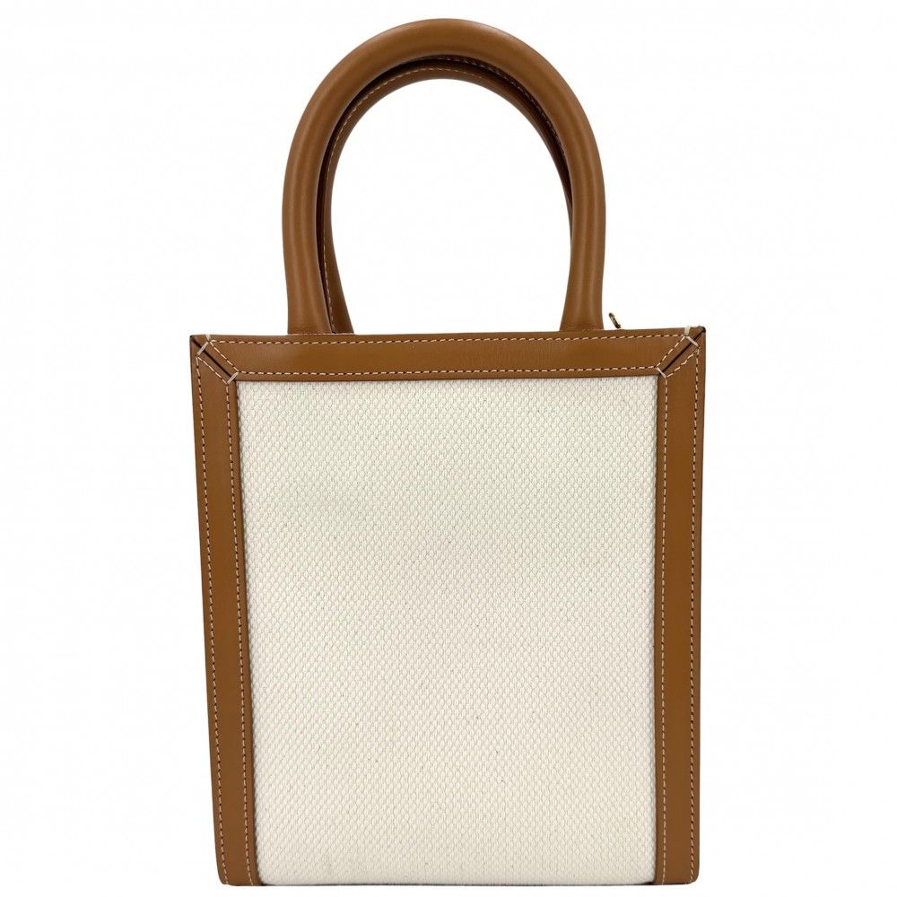 Celine 2-Way Mini Vertical Cover Mini Shoulder Bag Canvas Leather Ivory Brown — view 2