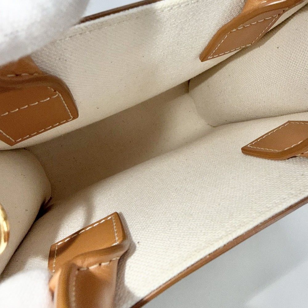 Celine 2-Way Mini Vertical Cover Mini Shoulder Bag Canvas Leather Ivory Brown — view 4