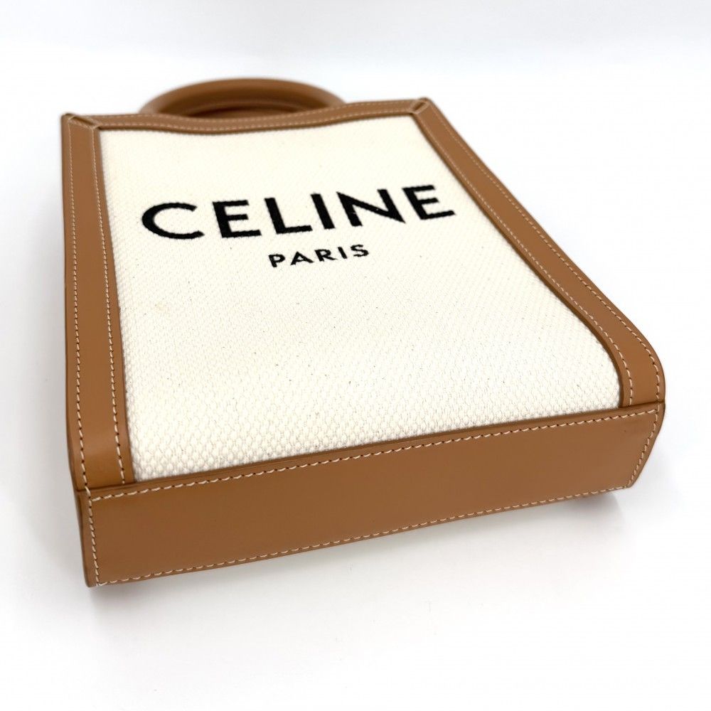 Celine 2-Way Mini Vertical Cover Mini Shoulder Bag Canvas Leather Ivory Brown — view 3