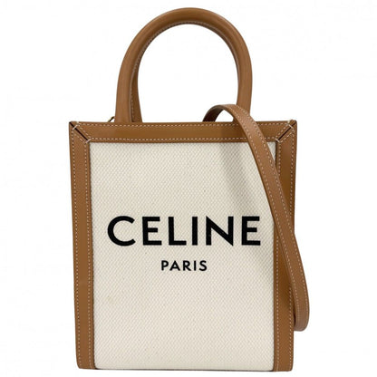 Celine 2-Way Mini Vertical Cover Mini Shoulder Bag Canvas Leather Ivory Brown