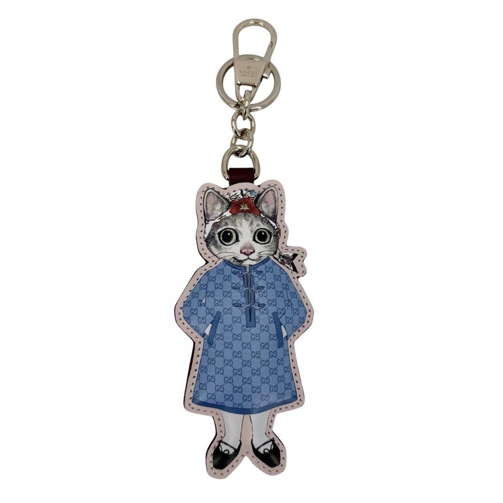 Gucci Key Ring Yu Higuchi Collaboration Key Holder Charm Cat GG Supreme Leather