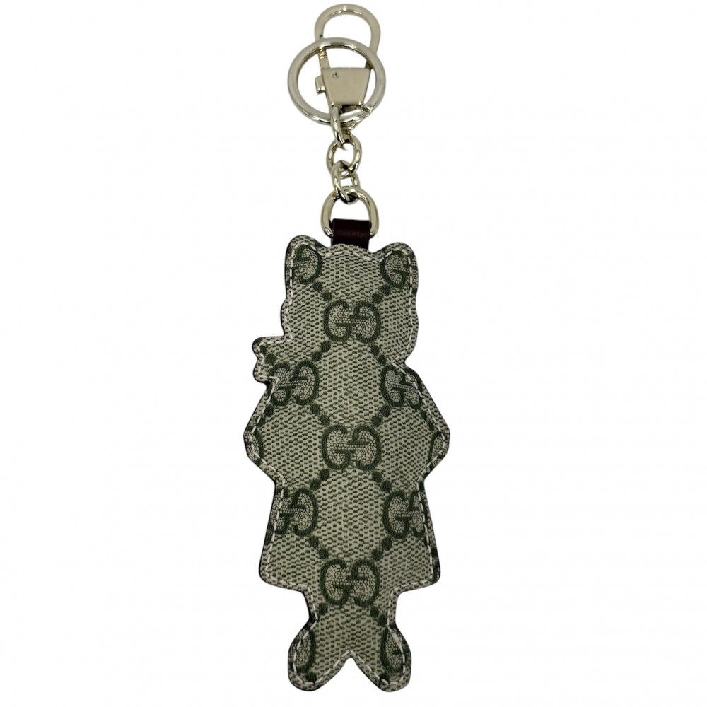 Gucci Key Ring Yu Higuchi Collaboration Key Holder Charm Cat GG Supreme Leather — view 2