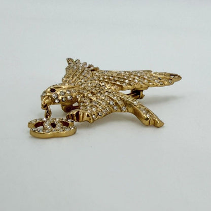 Chanel Brooch CC Logo Eagle Vintage Bird Motif Rhinestone Gold — view 3