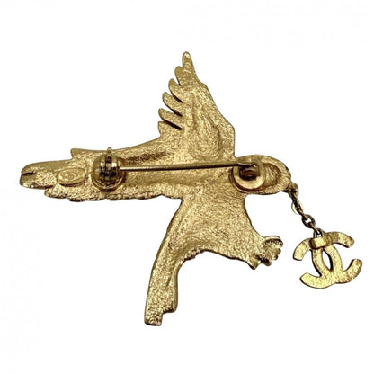 Chanel Brooch CC Logo Eagle Vintage Bird Motif Rhinestone Gold — view 2