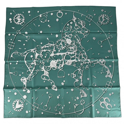 Hermes Scarf Carre 90 Cheval Fusion Carres Silk Green White