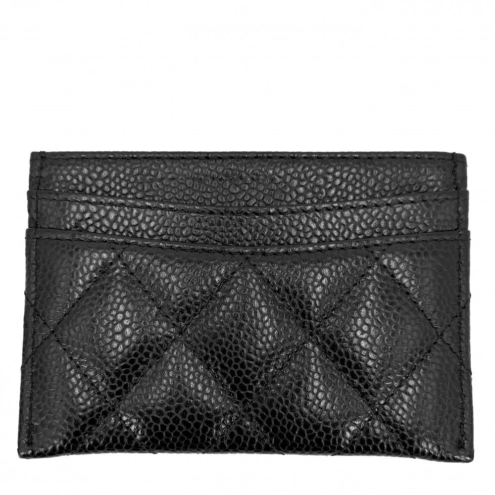 Chanel Card Case Quilted Classic Era CC Logo Caviar Leather Black Gold — view 2