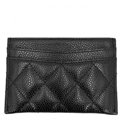 Chanel Card Case Quilted Classic Era CC Logo Caviar Leather Black Gold — view 2