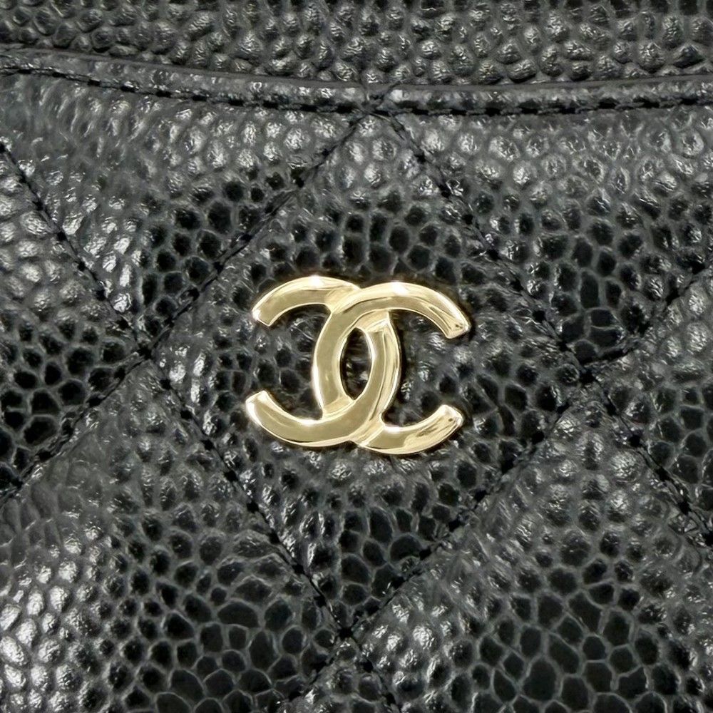 Chanel Card Case Quilted Classic Era CC Logo Caviar Leather Black Gold — view 6