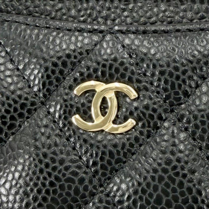 Chanel Card Case Quilted Classic Era CC Logo Caviar Leather Black Gold — view 6