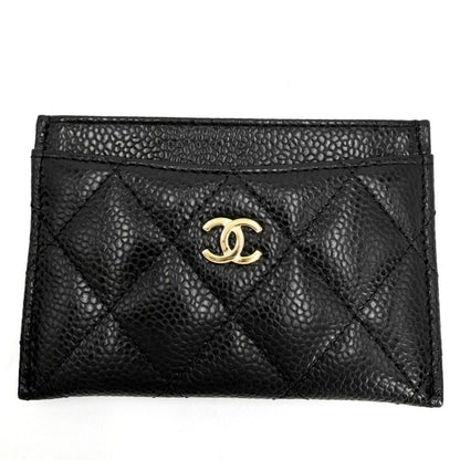 Chanel Card Case Quilted Classic Era CC Logo Caviar Leather Black Gold