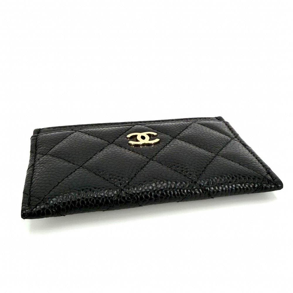 Chanel Card Case Quilted Classic Era CC Logo Caviar Leather Black Gold — view 3