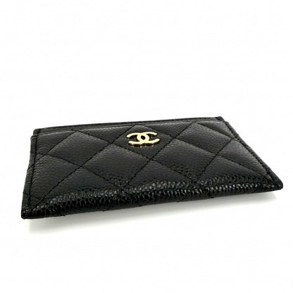 Chanel Card Case Quilted Classic Era CC Logo Caviar Leather Black Gold — view 3