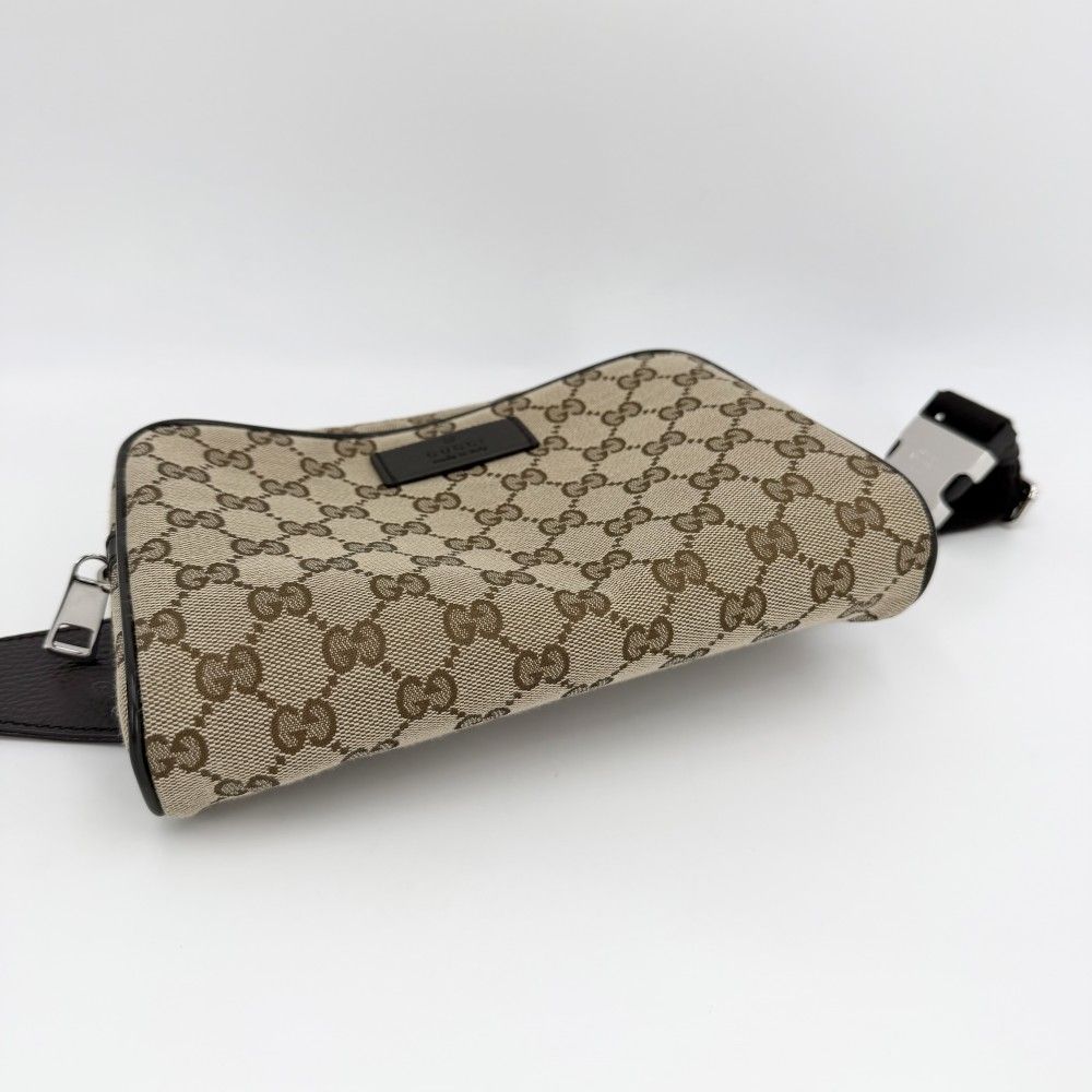 Gucci Waist Bag Pouch GG Canvas Leather Brown Silver — view 3