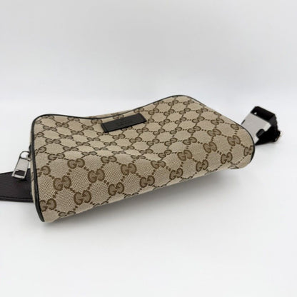 Gucci Waist Bag Pouch GG Canvas Leather Brown Silver — view 3