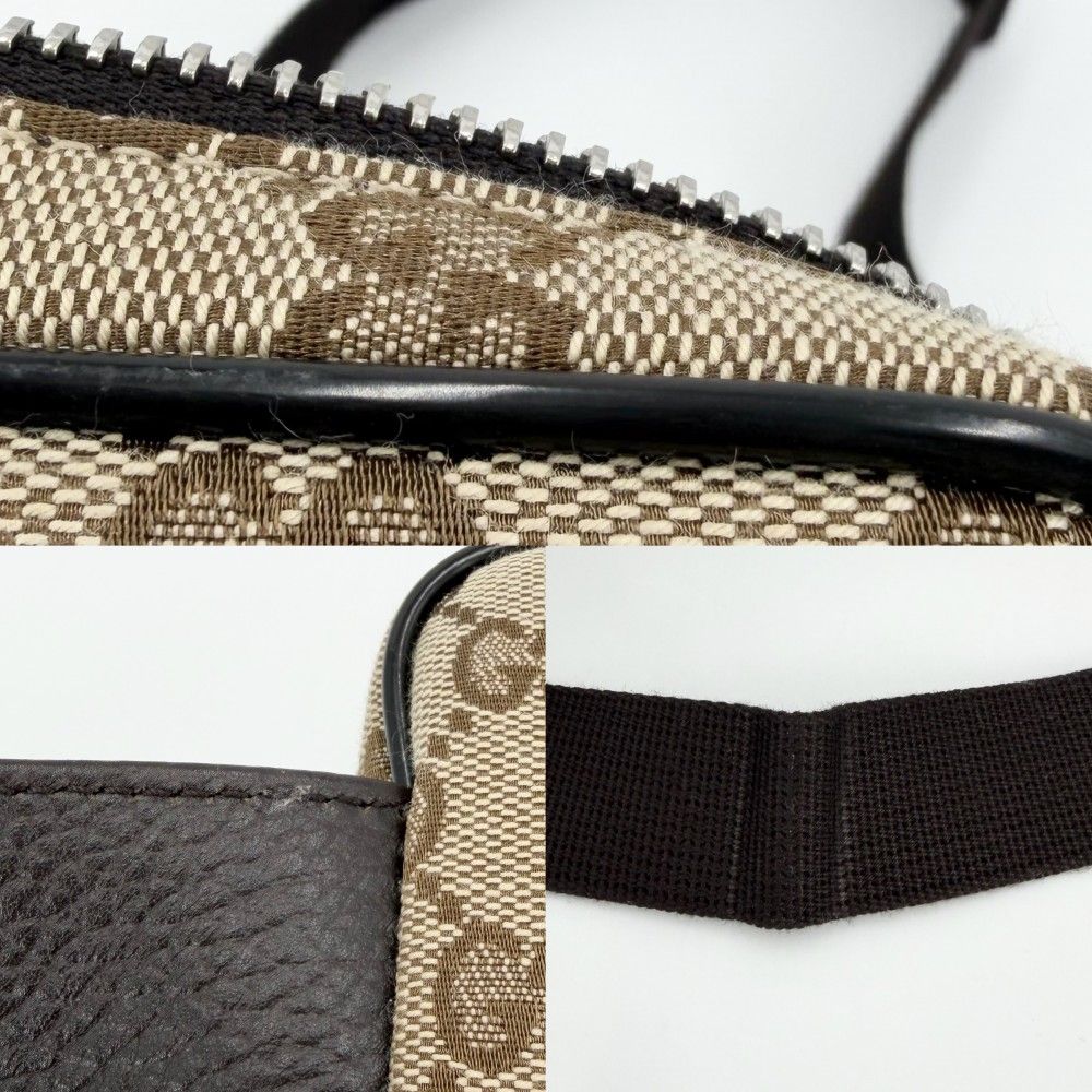 Gucci Waist Bag Pouch GG Canvas Leather Brown Silver — view 6