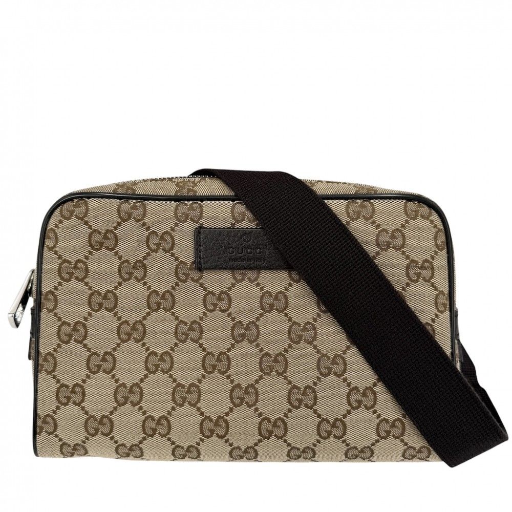 Gucci Waist Bag Pouch GG Canvas Leather Brown Silver