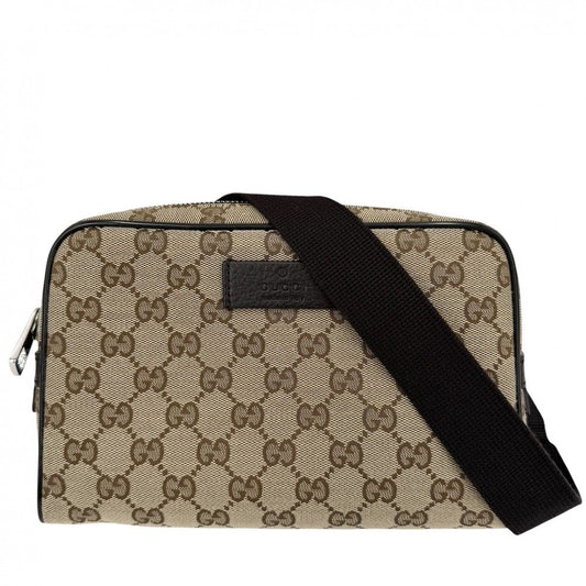 Gucci Waist Bag Pouch GG Canvas Leather Brown Silver