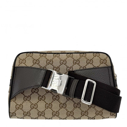 Gucci Waist Bag Pouch GG Canvas Leather Brown Silver — view 2