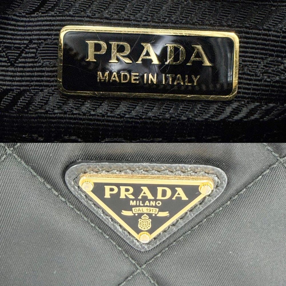 Prada 2-Way Triangle Logo Mini Bag Crossbody Quilted Nylon Black Gold — view 5