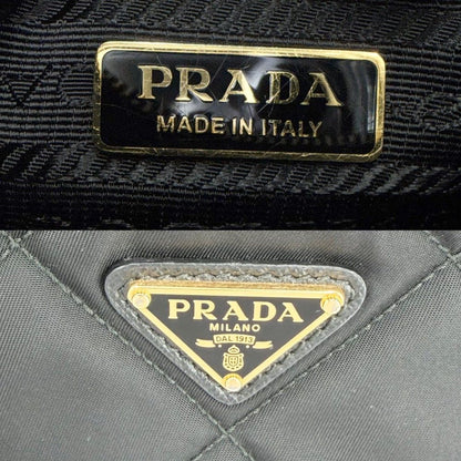 Prada 2-Way Triangle Logo Mini Bag Crossbody Quilted Nylon Black Gold — view 5