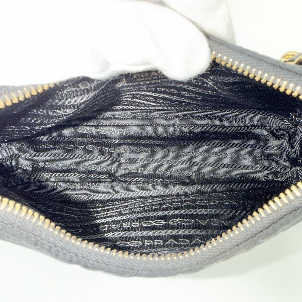 Prada 2-Way Triangle Logo Mini Bag Crossbody Quilted Nylon Black Gold — view 4