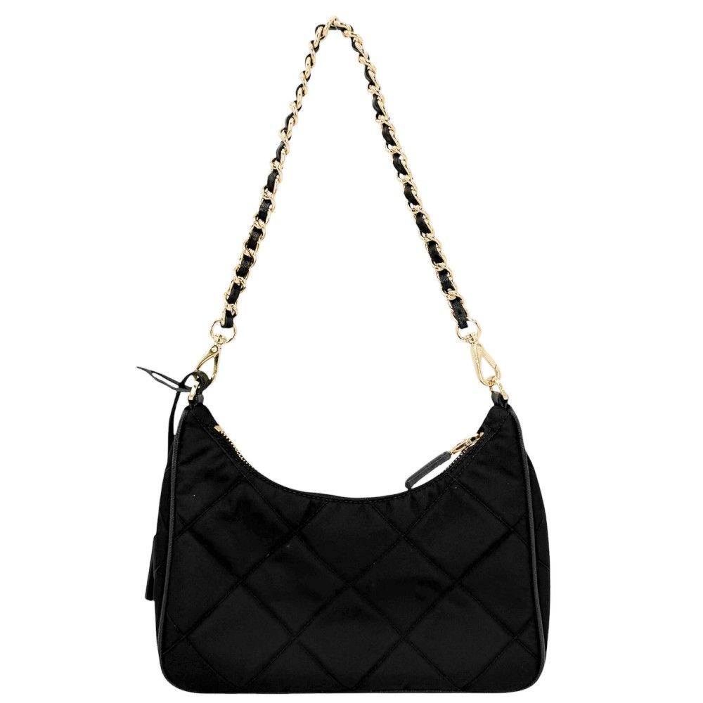 Prada 2-Way Triangle Logo Mini Bag Crossbody Quilted Nylon Black Gold — view 2