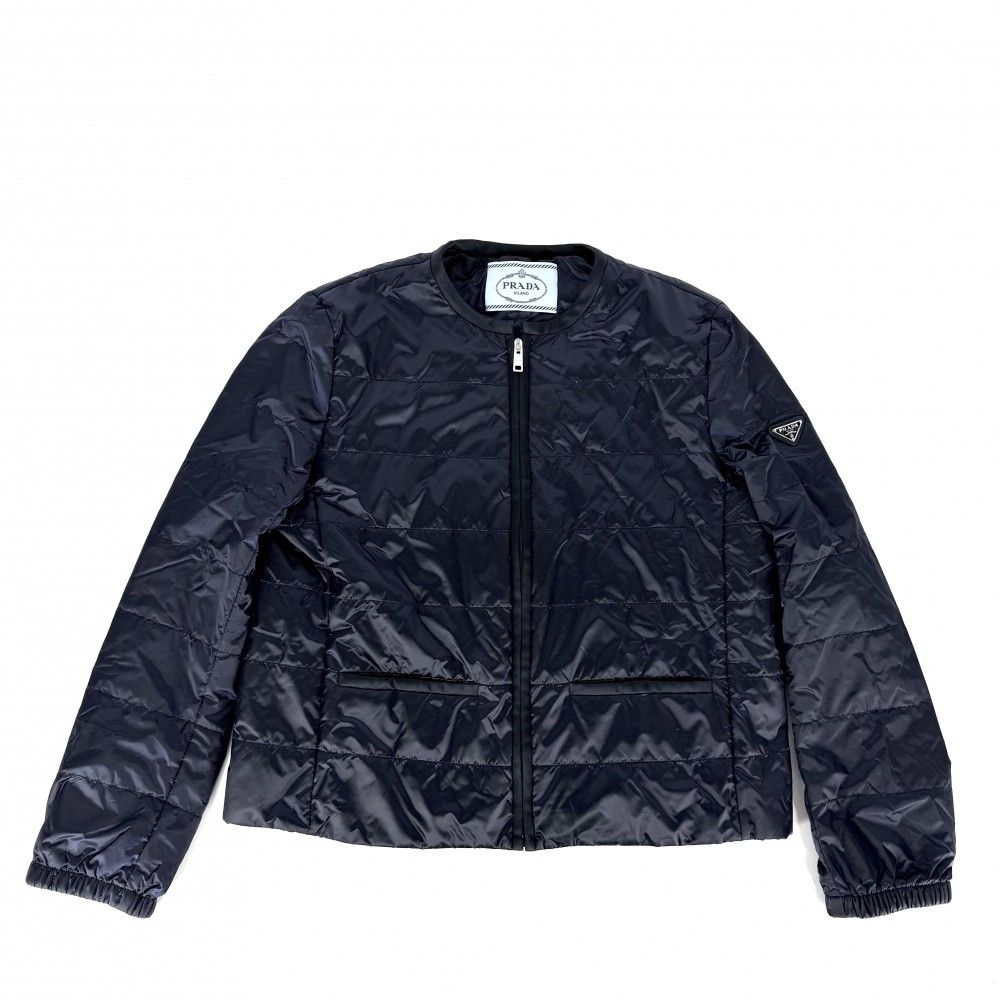 Prada Jacket Color Down Triangle Logo 44 Navy Silver Polyamide Spring Autumn