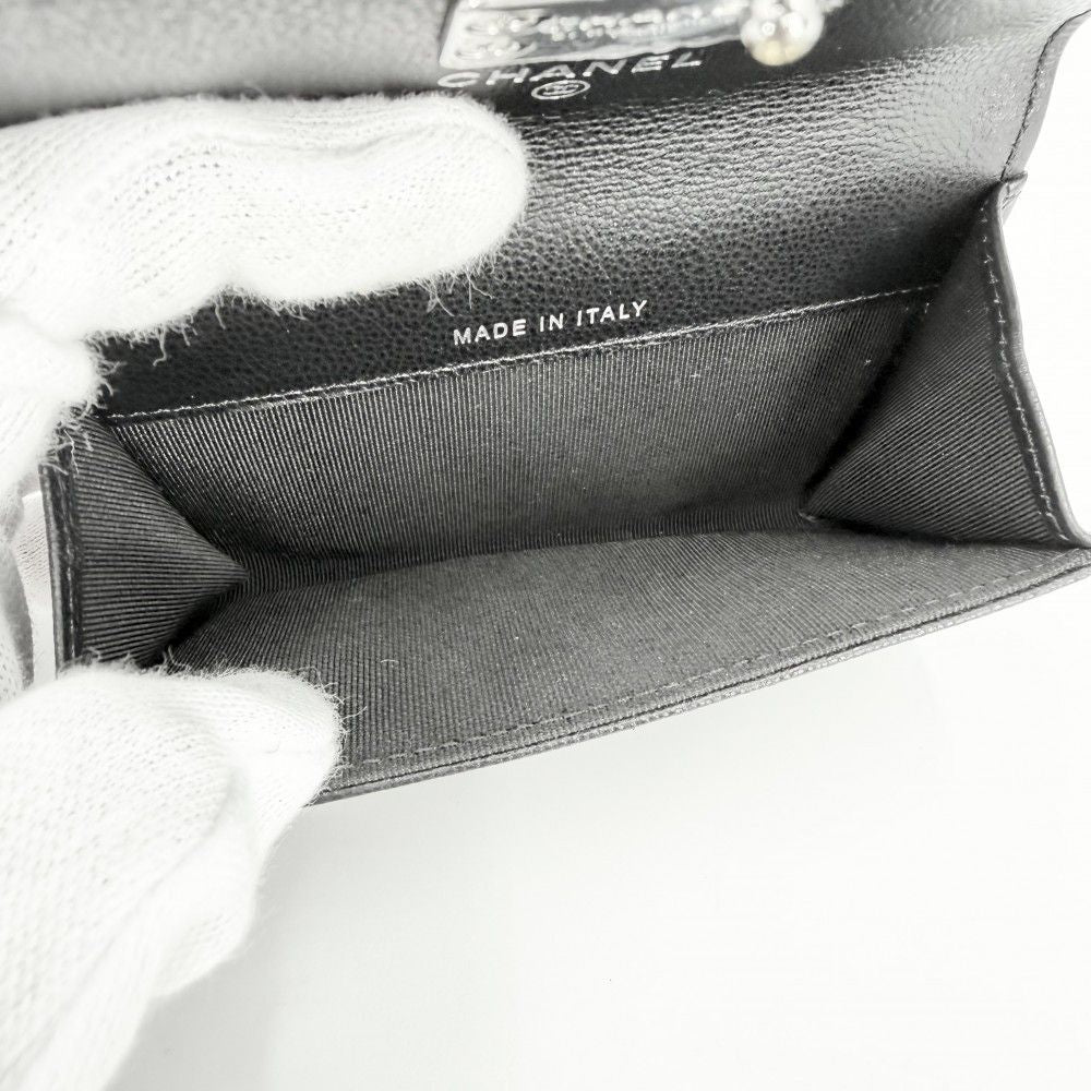 Chanel Coin Case Quilted CC Logo Purse Card Caviar Leather Black Silver — view 5
