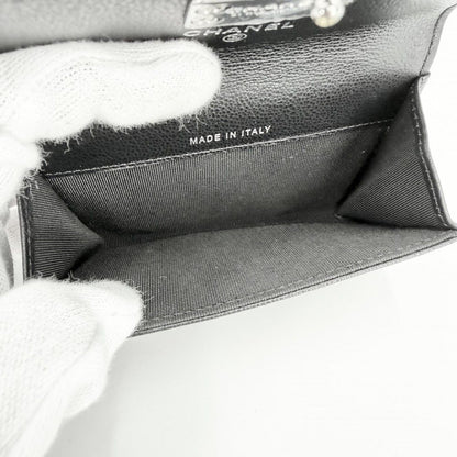 Chanel Coin Case Quilted CC Logo Purse Card Caviar Leather Black Silver — view 5